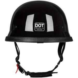 Open Face Motorcycle Helmet, Retro Half Helmet, Suitable for Both Men And Women, Stylish German Vintage Wave Helmet, Perfect for All Seasons - 108 Glossy Black